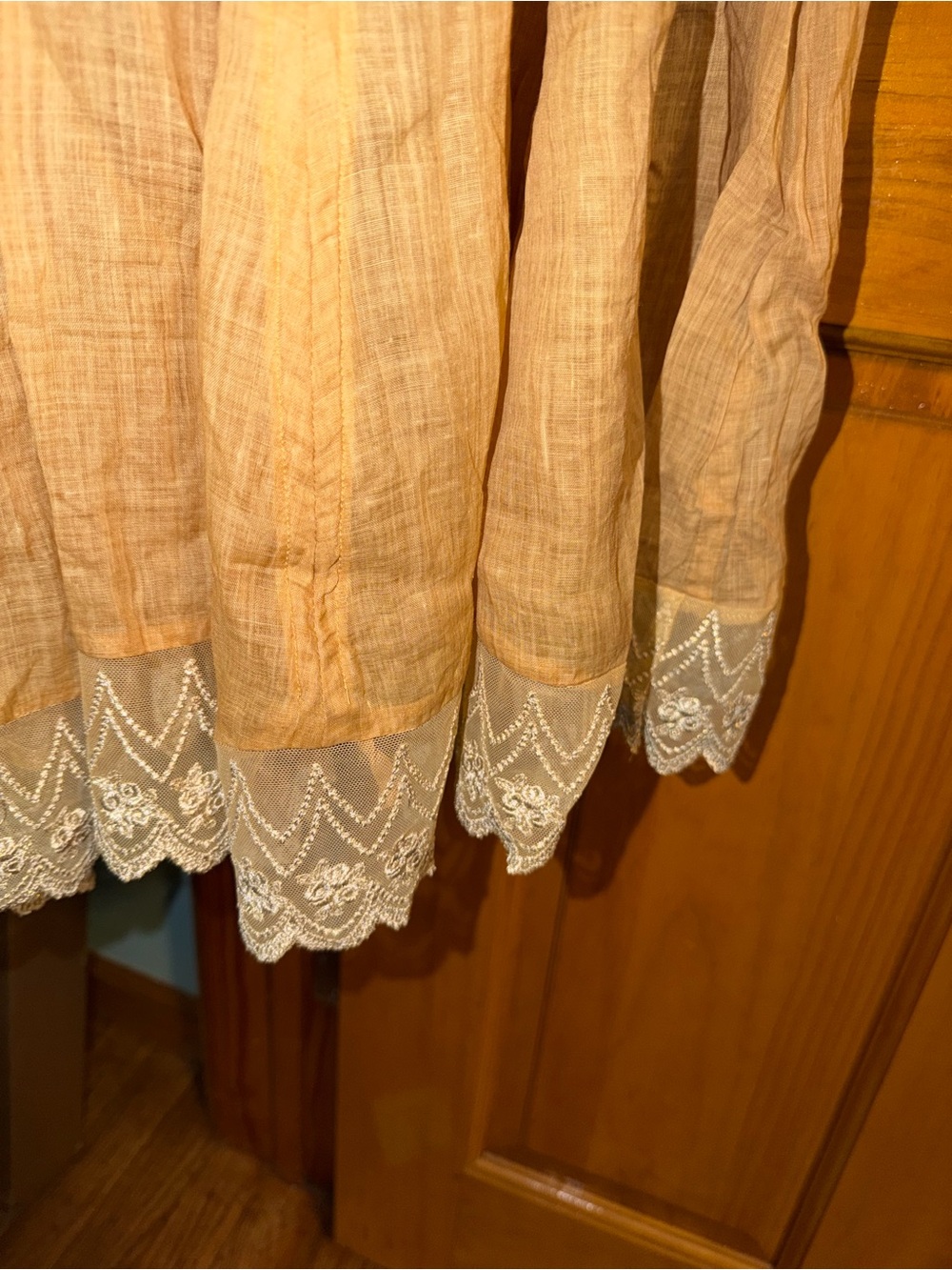 Mustard Yellow Lace Linen Dress - Picture 3 of 8